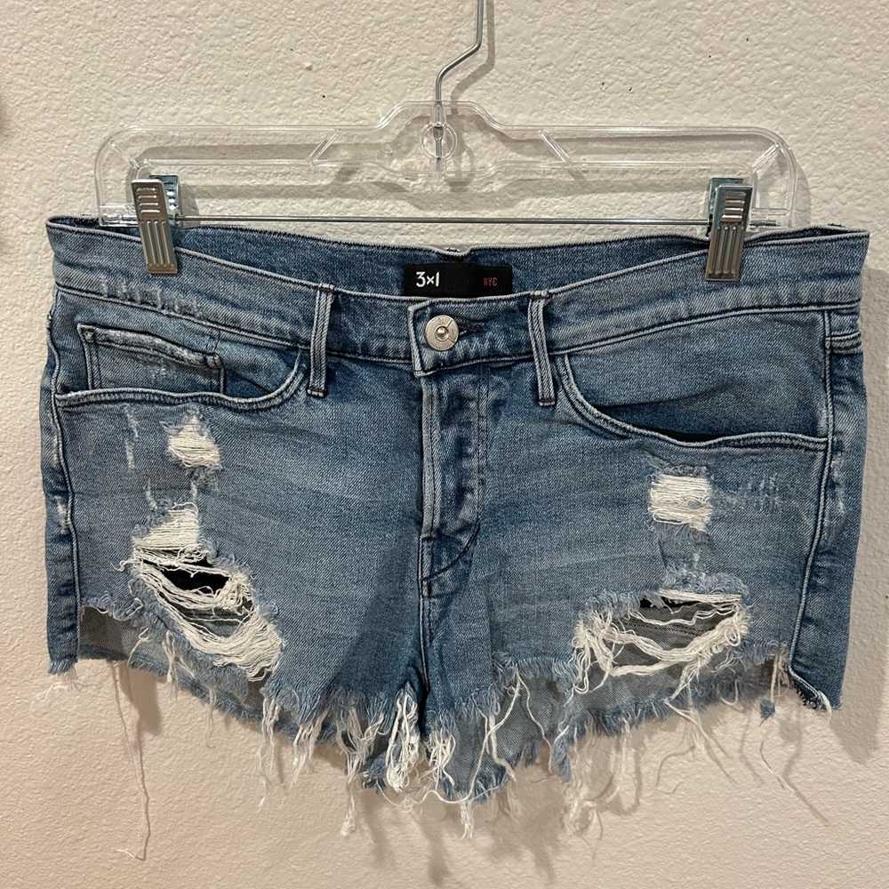 3x1 Blue Distressed Jean Shorts